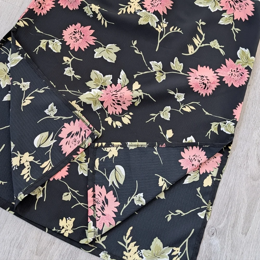 Vintage Carroll Reed Made In Canada Floral Fairy Festival Black Midi Skirt Sz M - Picture 8 of 8